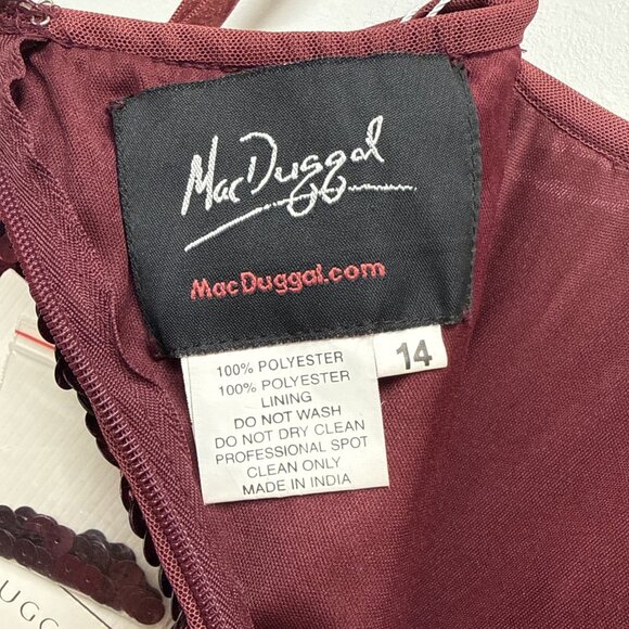 New Mac Duggal Size 14 Burgundy 93540 One-Shoulder Sequin Formal Gown Maxi Dress - Picture 10 of 12
